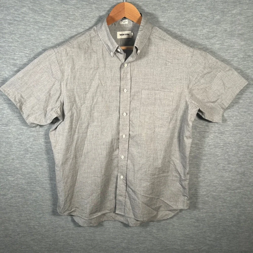 Taylor Stitch Shirt Mens 46 XXL Gray Short Sleeve Cotton Button Down Made USA - Picture 2 of 7